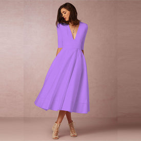 Long Dress Solid Color Female Office Casual Dress