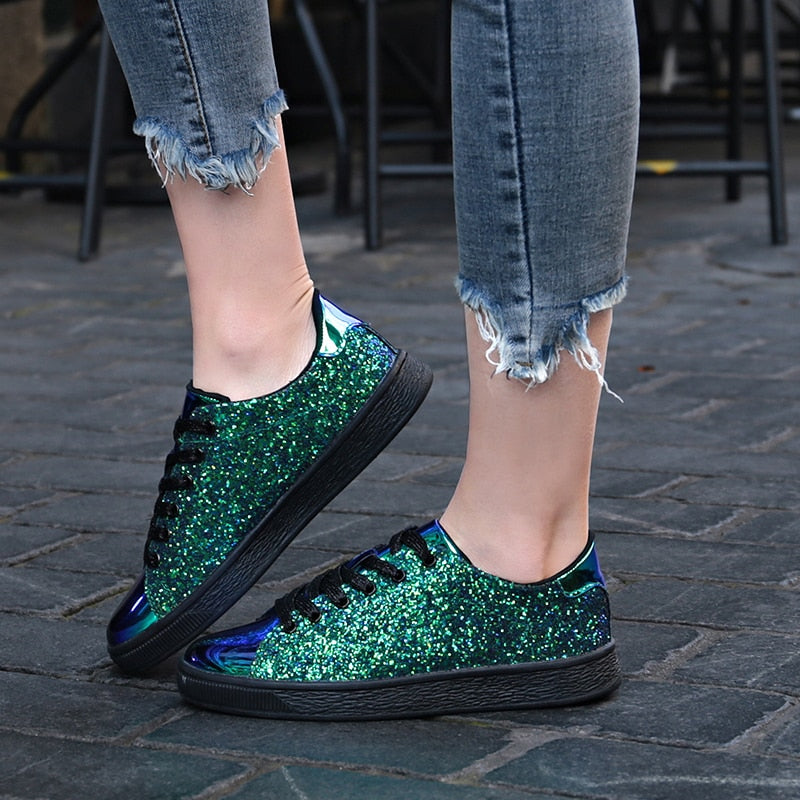 Women Sneakers lace-Up Bling Glitter