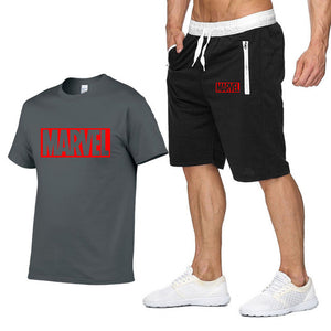 Cotton T Shirts+Shorts Men Sets-MARVEL letter printing