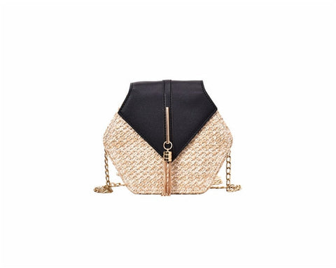Image of Hexagon Mulit Style Straw+leather Handbag
