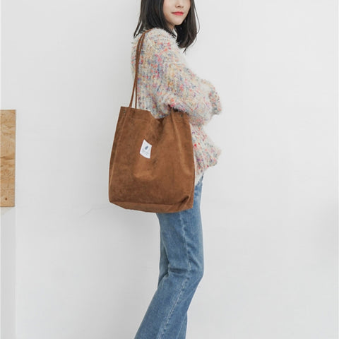 Image of High Capacity Women Corduroy Shoulder Bag