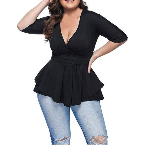 Image of Plus Size Lace Up V Neck Solid