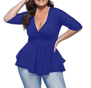 Plus Size Lace Up V Neck Solid