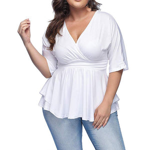 Plus Size Lace Up V Neck Solid