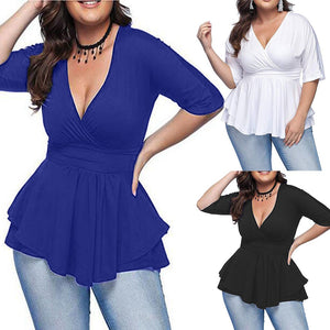 Plus Size Lace Up V Neck Solid