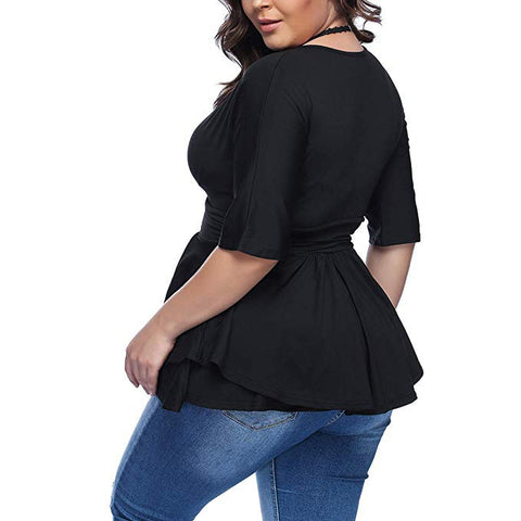 Image of Plus Size Lace Up V Neck Solid