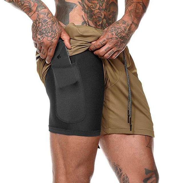 Men 2 in 1 Running Shorts Jogging Gym Fitness Training