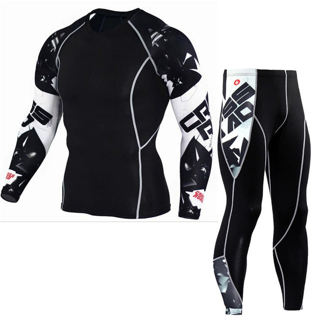 Men Running Sport Compression t shirt Pants Suits Jogging  Leggings