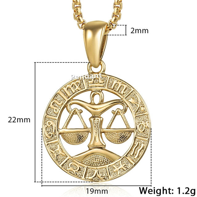Men's Women's 12 Horoscope Zodiac Sign Gold Pendant Necklace
