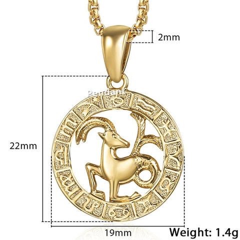 Image of Men's Women's 12 Horoscope Zodiac Sign Gold Pendant Necklace