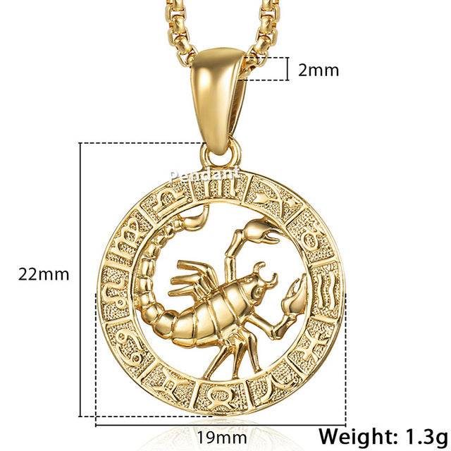 Men's Women's 12 Horoscope Zodiac Sign Gold Pendant Necklace