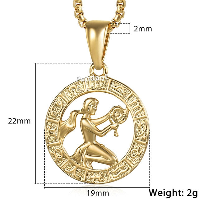 Men's Women's 12 Horoscope Zodiac Sign Gold Pendant Necklace