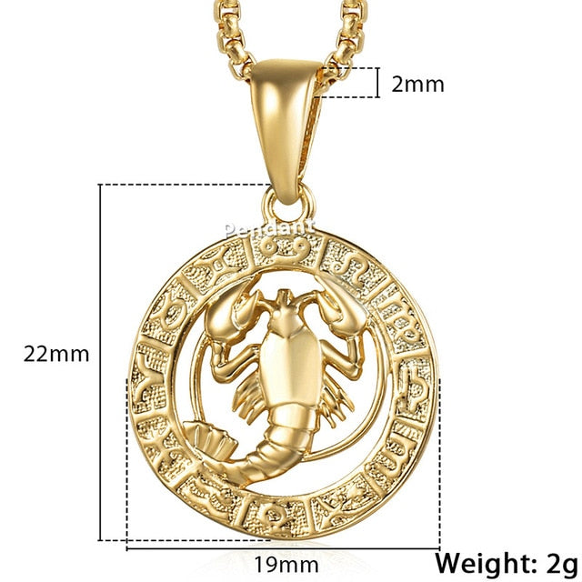 Men's Women's 12 Horoscope Zodiac Sign Gold Pendant Necklace