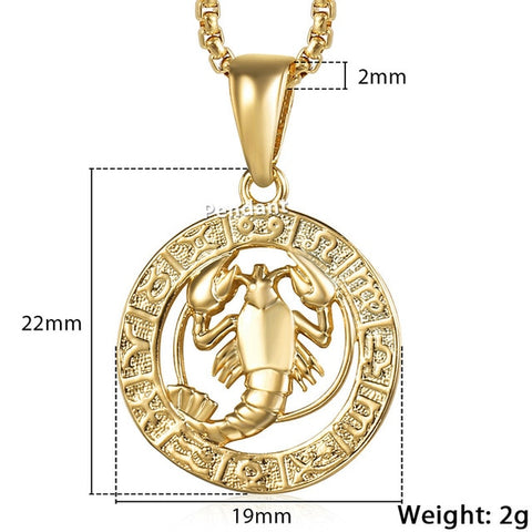 Image of Men's Women's 12 Horoscope Zodiac Sign Gold Pendant Necklace