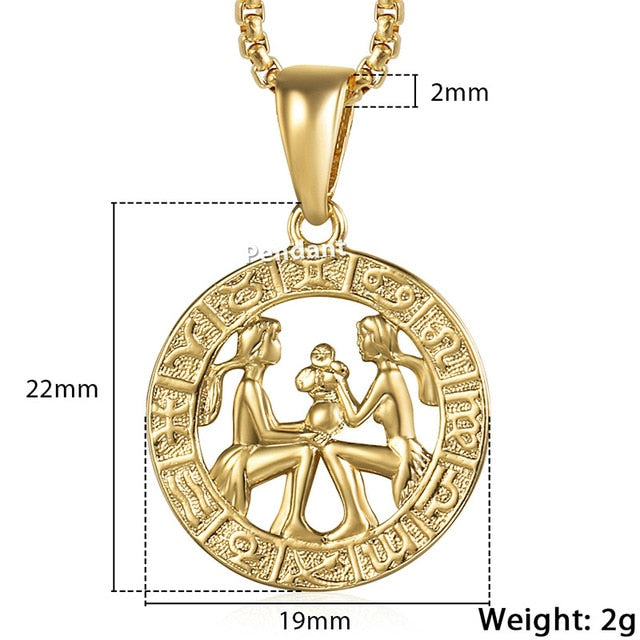 Men's Women's 12 Horoscope Zodiac Sign Gold Pendant Necklace