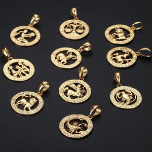 Men's Women's 12 Horoscope Zodiac Sign Gold Pendant Necklace