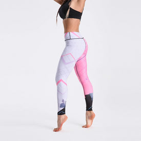 Pink White Color Striped Patchwork High Waist Pants Fitness
