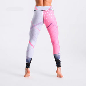 Pink White Color Striped Patchwork High Waist Pants Fitness