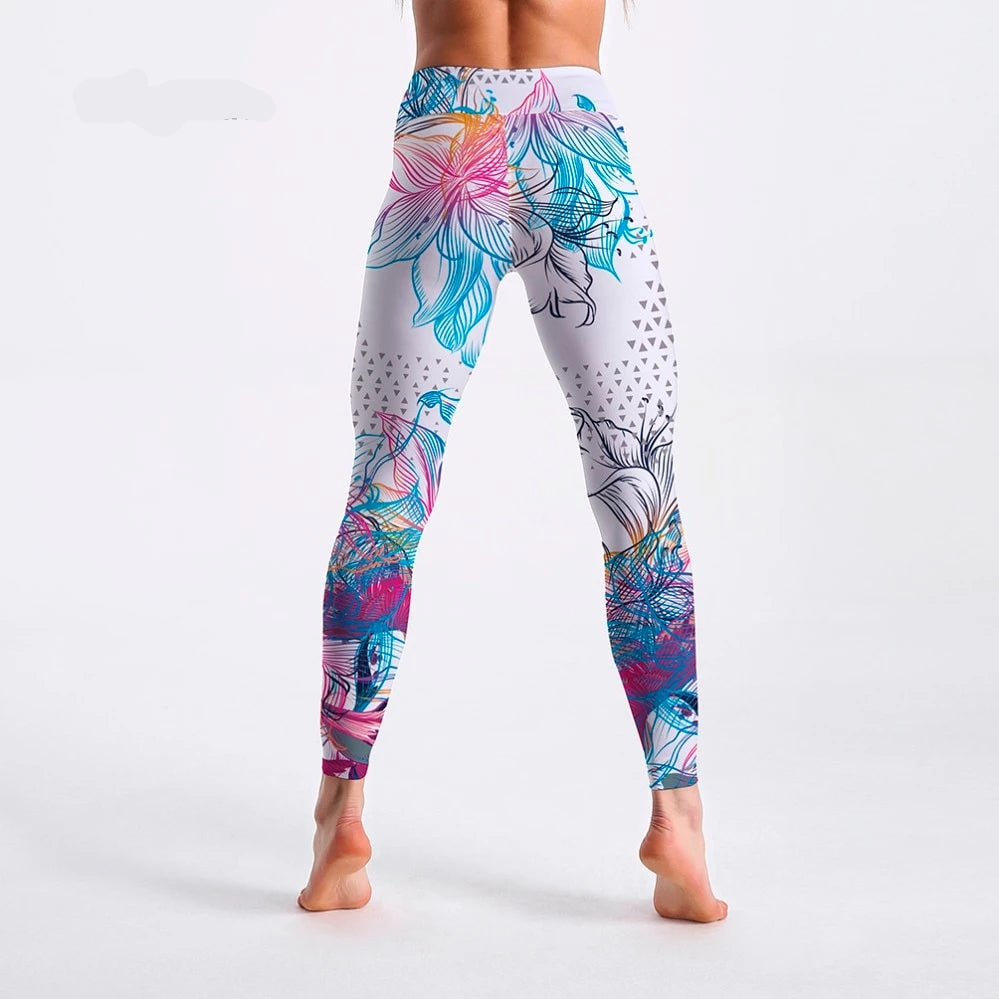 Women's Flowers White Leggings