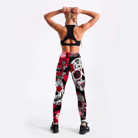 Women's Skull&flower Black Leggings