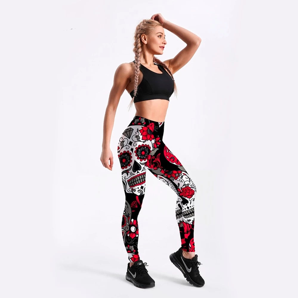 Women's Skull&flower Black Leggings