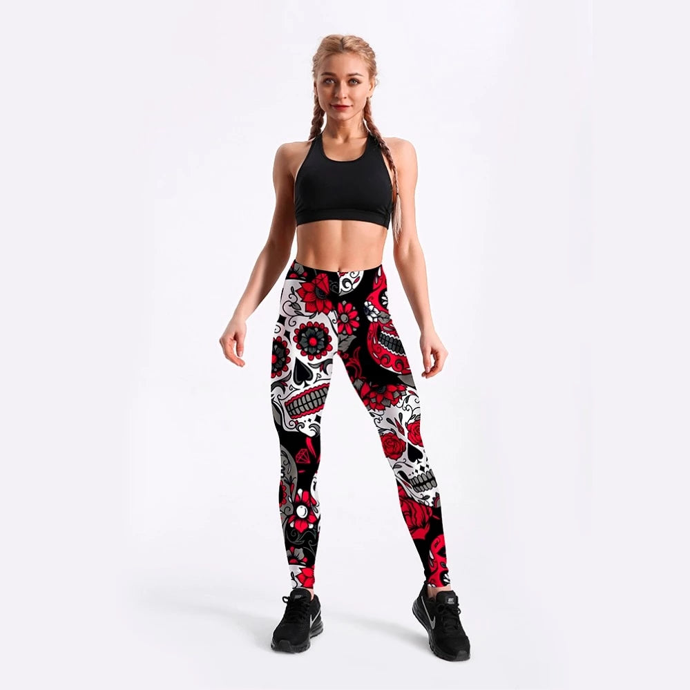 Women's Skull&flower Black Leggings