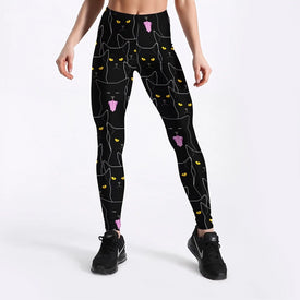 Black Cute Cats Printed Leggings