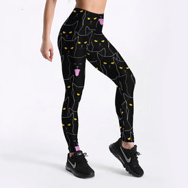Black Cute Cats Printed Leggings