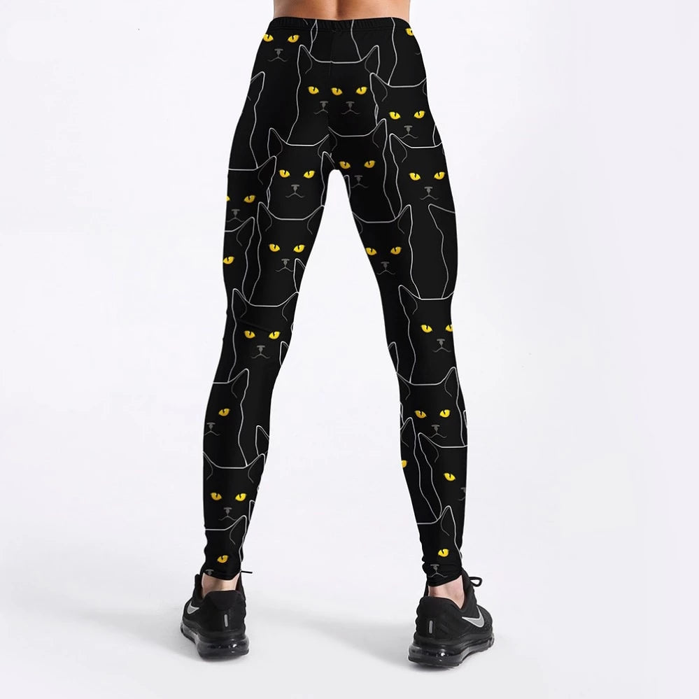 Black Cute Cats Printed Leggings
