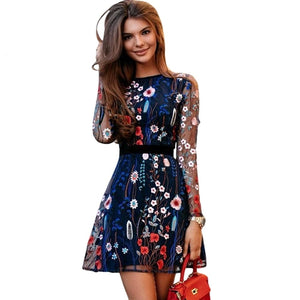 Sheer Mesh Floral Embroidery Dress