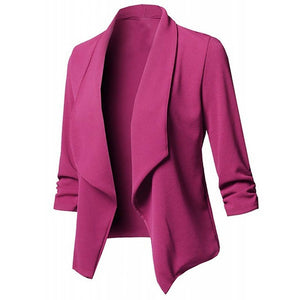 Solid color women blazer Open Front  Three Quarter Notched