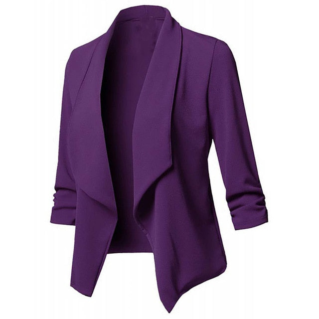 Solid color women blazer Open Front  Three Quarter Notched