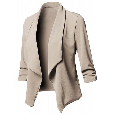 Solid color women blazer Open Front  Three Quarter Notched