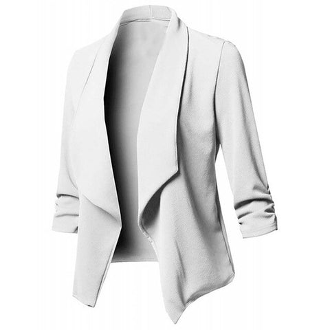 Image of Solid color women blazer Open Front  Three Quarter Notched