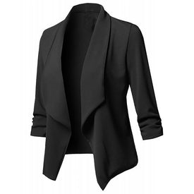 Solid color women blazer Open Front  Three Quarter Notched