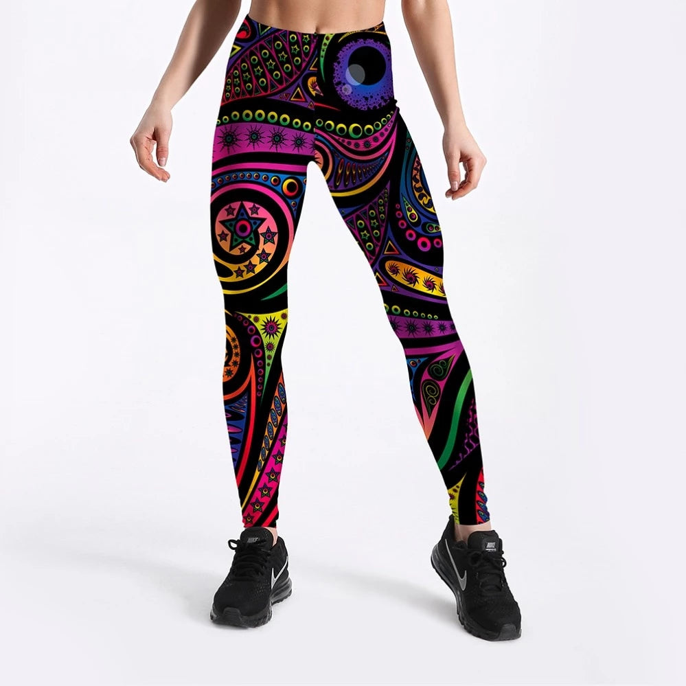 Pants Color Totem Printed Black