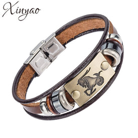 XINYAO Constellation Bracelets Men Women Genuine Braided Leather Bracelet Men Jewelry