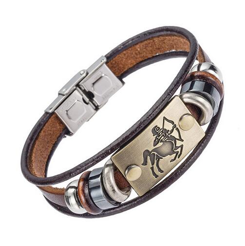 XINYAO Constellation Bracelets Men Women Genuine Braided Leather Bracelet Men Jewelry