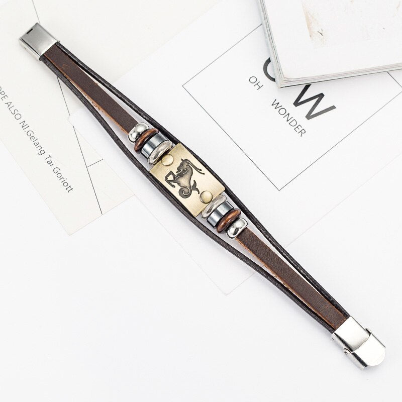 XINYAO Constellation Bracelets Men Women Genuine Braided Leather Bracelet Men Jewelry