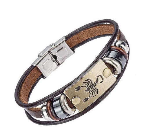 XINYAO Constellation Bracelets Men Women Genuine Braided Leather Bracelet Men Jewelry