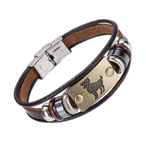 XINYAO Constellation Bracelets Men Women Genuine Braided Leather Bracelet Men Jewelry