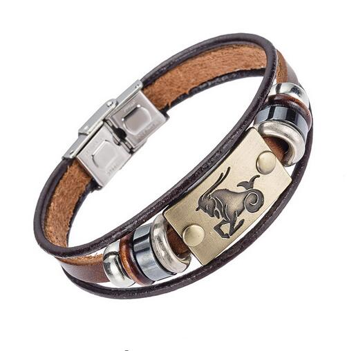 XINYAO Constellation Bracelets Men Women Genuine Braided Leather Bracelet Men Jewelry