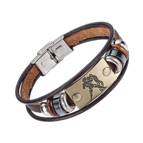 XINYAO Constellation Bracelets Men Women Genuine Braided Leather Bracelet Men Jewelry