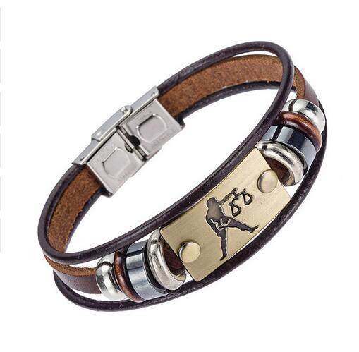 XINYAO Constellation Bracelets Men Women Genuine Braided Leather Bracelet Men Jewelry
