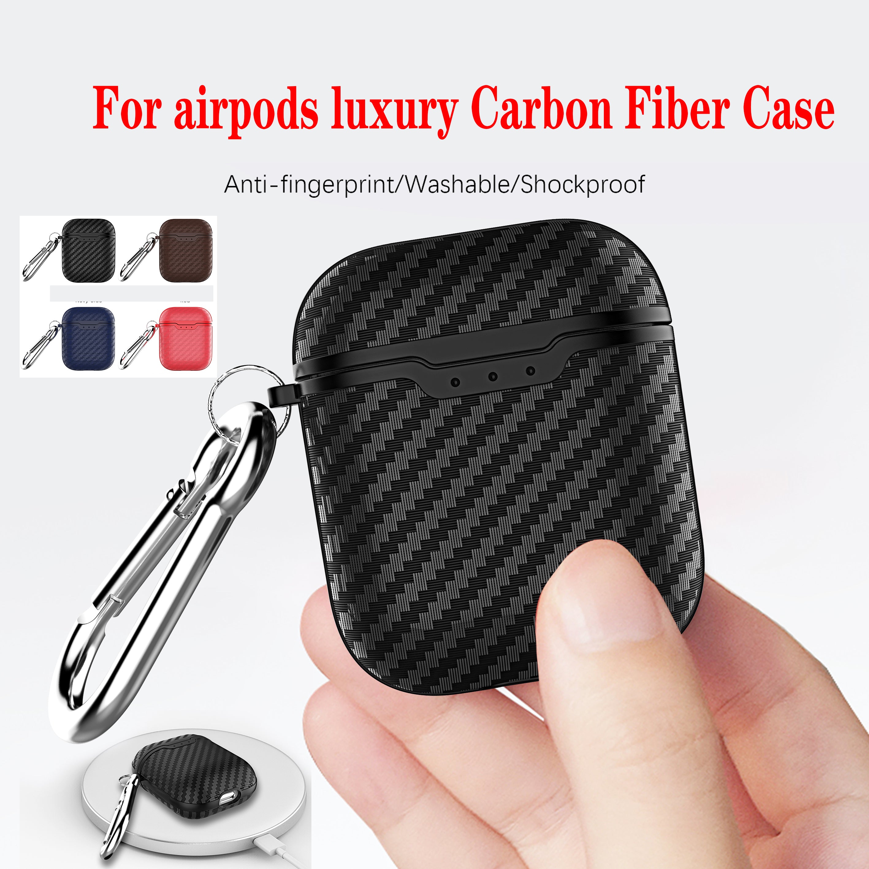 For AirPods case luxury Carbon Fiber/litchi skin silicon Protection Case For Air Pods