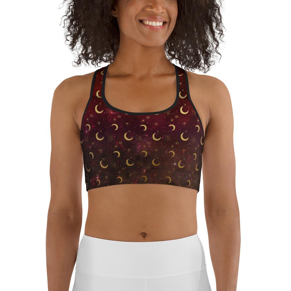 Crescent Moon Burgundy Sports Bra