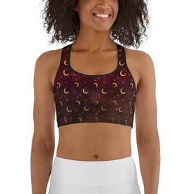 Crescent Moon Burgundy Sports Bra