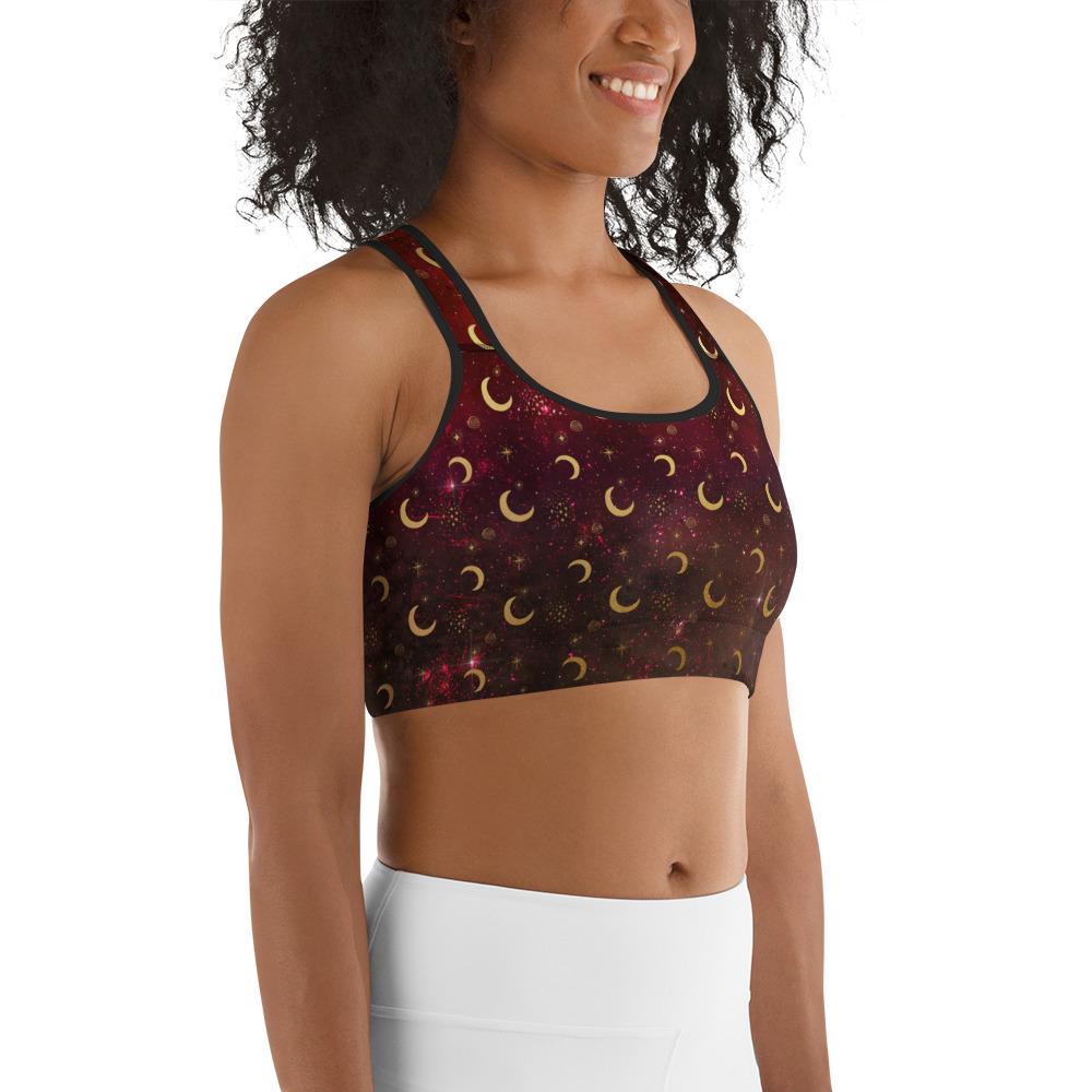 Crescent Moon Burgundy Sports Bra