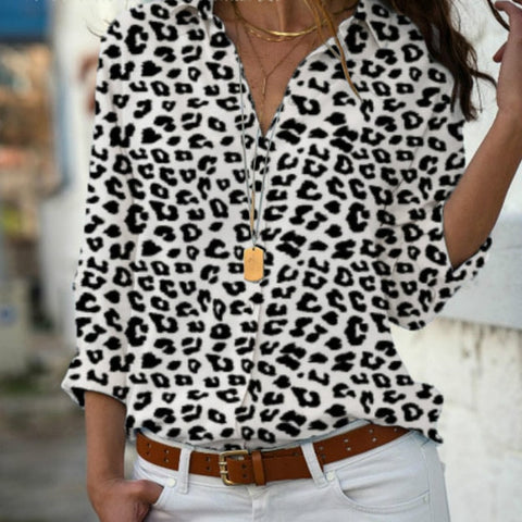 Image of Elegant Long Sleeve Print V-Neck Chiffon Blouse