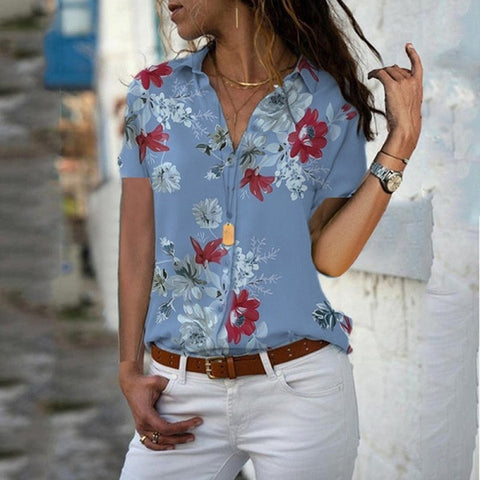 Image of Elegant Long Sleeve Print V-Neck Chiffon Blouse